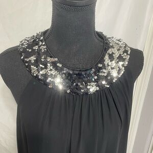 Black Dress Silver Sequin Collar SL Fashion. Size 14. Button collar. Preowned.